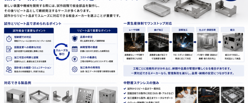 試作板金対応できる板金メーカー 中野屋ステンレス