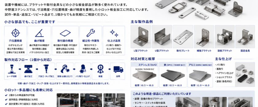 ブラケット・取付金具の小ロット板金加工 中野屋ステンレス